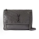 SAINT LAURENT YSL Niki Logo chain retro pleated wandering bag crossbody single-shoulder bag medium-sized women\'s grey